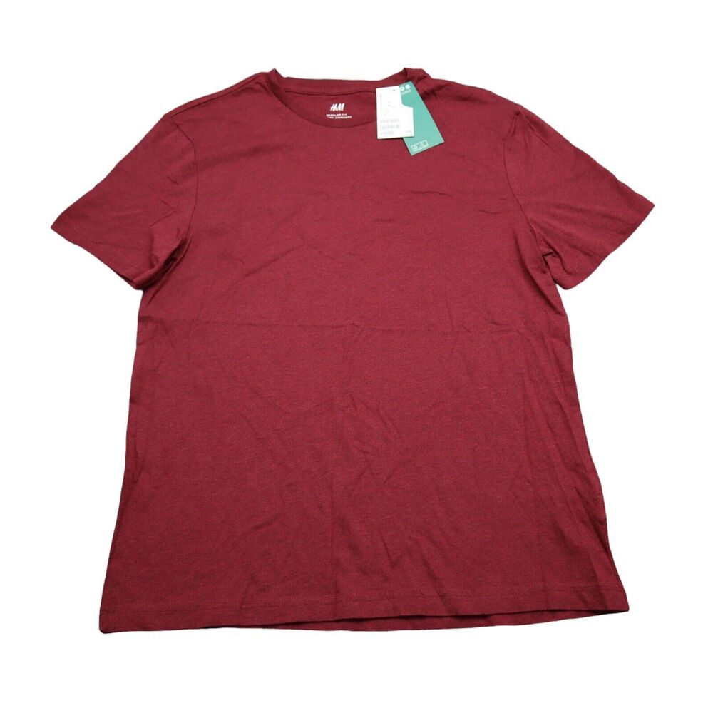 HM Shirt Mens M Red Plain Round Neck Short Sleeve Regular Fit Casual Tee - Picture 9 of 16